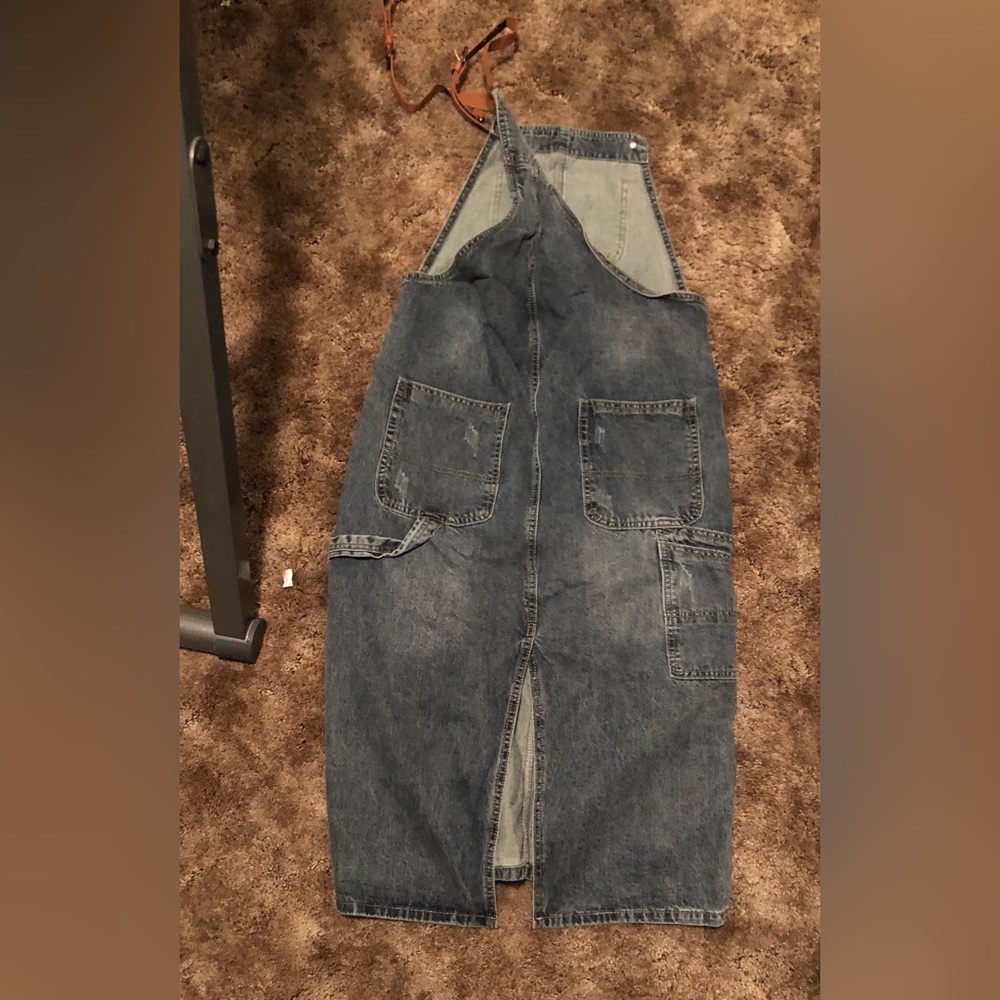 Casual Blue Denim Midi Overall Dress - Picture 5 of 6